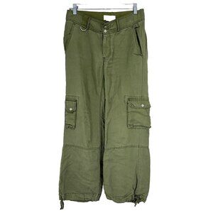 Anthropologie Women 2 Cargo Pants Army Green Pockets Wide Leg Baggy Fit Boho